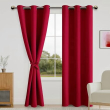 Blackout Curtains with Tiebacks – Christmas Thermal Insulated Grommet Curtains, Red, 42x84", 2 Panels