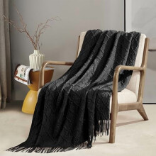 Black Throw Blanket 50 x70 Inches Jacquard Argyle Throw Textured Solid Soft Throws and Blankets for Sofa or Bed Knitted Decorative Blanket