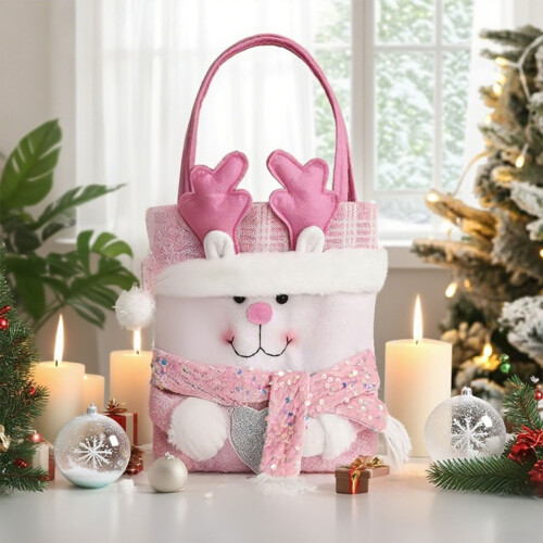 Julklappspåsar med snöre – Polyester, rosa, 42x23cm