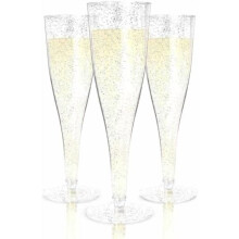Gullglitter plast champagnefløyter 100-pakning
