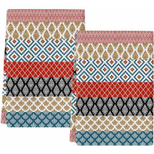 Boho Kitchen Towels Set of 2 – Ethnic Geometric Striped Tribal Vintage Cotton Dish & Hand Towels, Absorbent Soft, Farmhouse Decor