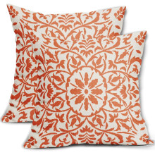 Orangefarbene Boho-Kissenbezüge aus Leinen, 50 x 50 cm, 2er-Set