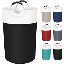 Opvouwbare, waterdichte wasmand van 115 liter met met schuimrubber beklede aluminium handgrepen – zwart, geschikt voor studentenkamers en
