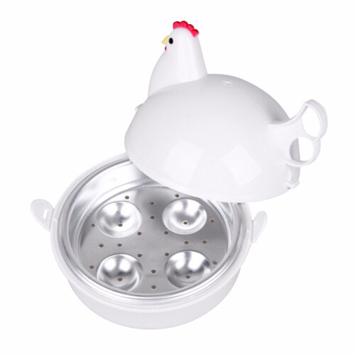 3Pcs White Chicken Shape Egg Boiler Cooker Microwave Kitchen Utensil