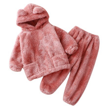 Set de hanorac și pantaloni cu glugă în formă de urechi de urs pentru copii mici, trening/pijamale călduroase de iarnă din 2 piese pentru copii
