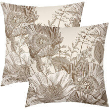 Housses de coussin fleuries vintage 45 x 45 cm, lot de 2, motif feuilles brunes, coussins carrés rustiques pour salon, canapé, véranda et