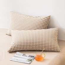 Beige geruite kussenslopen van gewassen katoen, set van 2, kingsize
