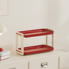 Organisateur de comptoir de salle de bain à 2 niveaux, plateau de rangement pour cosmétiques et maquillage, étagère à épices de cuisine (rouge)