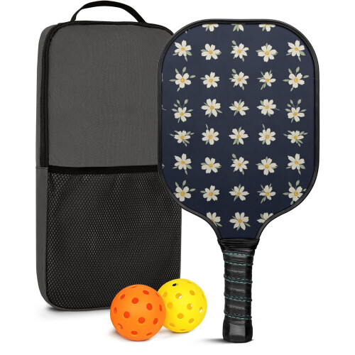 Σετ κουπιών Pickleball από fiberglass με λουλούδια και 2 μπάλες και τσάντα – Συμβατό με