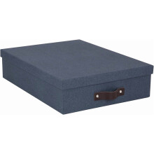 Bigso Oskar Canvas Document Box w/ Lid & Leather Handle – 3.3"x10.2"x13.8", Blue – Compatible with Office Storage