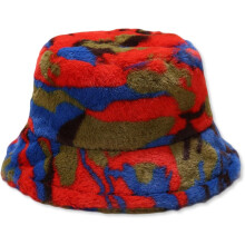 Vinter Fluffig Bucket Hat för Dam/Män Regnbågsbokstäver Mönster Pälsklädd Fuskpäls Justerbar Plysch Fiskarmössa Varm Mössa