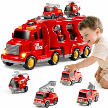 5-in-1 Fire Truck Toy Set with Lights & Sounds, Compatible with Toddlers 1-3 & Kids 3-9, Birthday Gift for Girls