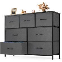 Fabric Storage Tower Dresser with 7 Drawers TV Stand Organizer Sturdy Steel Frame Wood Top for Closet Bedroom Hallway,Grey