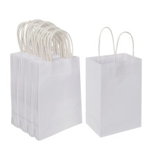 100 st. 13,5 x 8,25 x 21,5 cm enfärgade kraftpåsar med handtag – naturvita, i bulk för festgåvor, detaljhandel, hantverk (kompatibel med