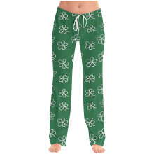 Calça feminina casual confortável com cordão e estampa do Dia de São Patrício