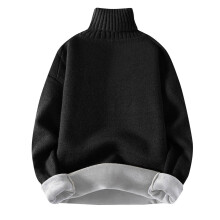 Men's Sweater Knitted Turtleneck Pullover Fall Winter Solid Color Heavy Tops Long Sleeve Warm Comfortable Casual Sweater(Black,S)