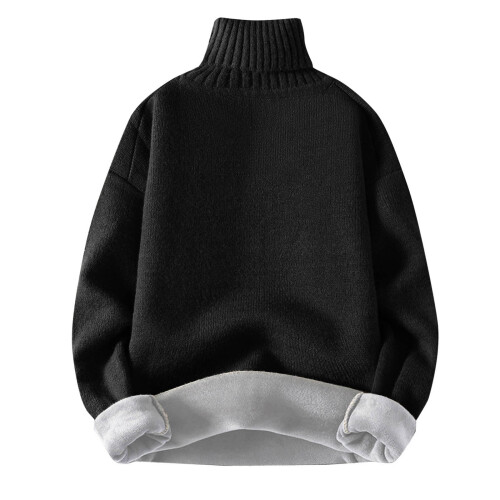 Herren-Strickpullover mit Rollkragen, Herbst/Winter, einfarbig, schweres Oberteil, lange Ärmel, warm, bequem, lässiger Pullover (Schwarz, S)