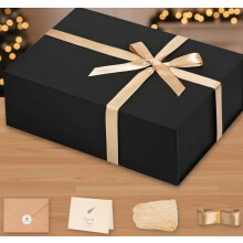 Grande boîte cadeau magnétique noire 34,3 x 25,4 x 10,2 cm pour garçons d'honneur, demandes en mariage, anniversaires – Comprend carte, ruban et