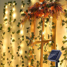 Guirlande lumineuse artificielle en lierre - Guirlande décorative d'extérieur à énergie solaire avec capteur de luminosité sensible - Panneau