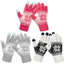 3 paar touchscreen handschoenen met sneeuwbloemmotief, warme gebreide winterhandschoenen, kerstcadeautjes, leuk als cadeautje voor in de kerstsok
