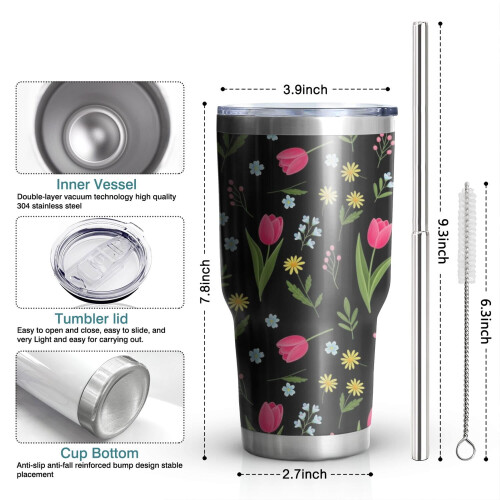 Ποτήρι Pioneer Flower 30oz με λουλουδάτο μοτίβο, διπλό τοίχωμα, μονωμένο με κενό αέρος, 2