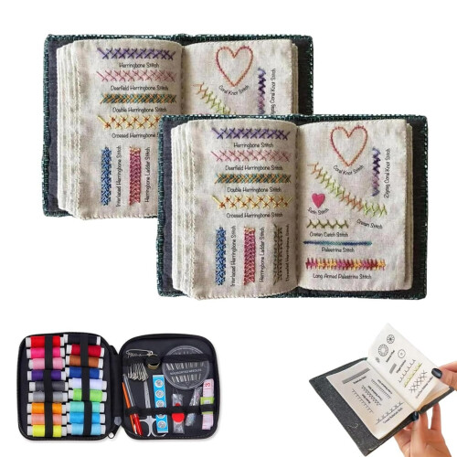 Ultimate Embroidery Learning Book + Sewing Kit, 106 Patterns, DIY Stitch Guide for Beginners & Enthusiasts (2pc)