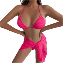 Damesbikini's met hoge taille in de uitverkoop, sexy damesbikini in effen kleur, open rug, met trekkoordbandjes, driedelige badpakset