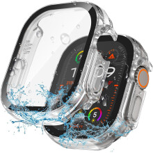 XiHAMA2-i-1 Vandtæt Etui + Skærmbeskytter til Apple Watch 40/41/42/46 mm (Serie 4-6, SE, SE 2. Gen) – Hærdet Glas & PC Bumper