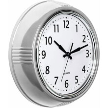 12" Retro Silver Wall Clock – Silent Quartz, Vintage 50's Design, Battery Operated, Compatible with Home/Office/Kitchen/Living Room/School