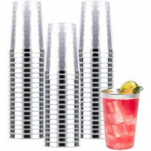 50 vasos de plástico de 10 oz para fiestas, vasos plateados desechables, vasos de cóctel de plástico para bodas, Acción de Gracias, Navidad y