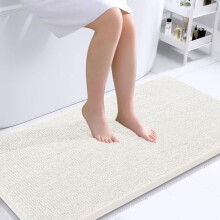 Badkamermat 44x24 cm, extra zacht, absorberend chenille, rubberen achterkant, sneldrogend, machinewasbaar, voor bad/douche, ivoor