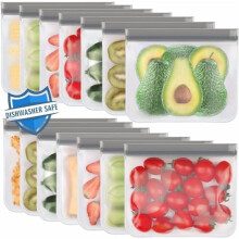 Paquete de 14 bolsas reutilizables para sándwiches, aptas para lavavajillas, sin BPA, a prueba de fugas, ideales para congelar el almuerzo, frutas y
