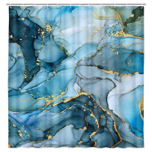 Cortina de chuveiro para banheiro em mármore azul com ganchos, 175 x 190 cm (69 x 75 polegadas).