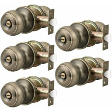 Privacy Door Knobs Lock Interior Bedroom Bathroom Door Handle Antique Brass Round Ball Keyless Lockset 5 Pack