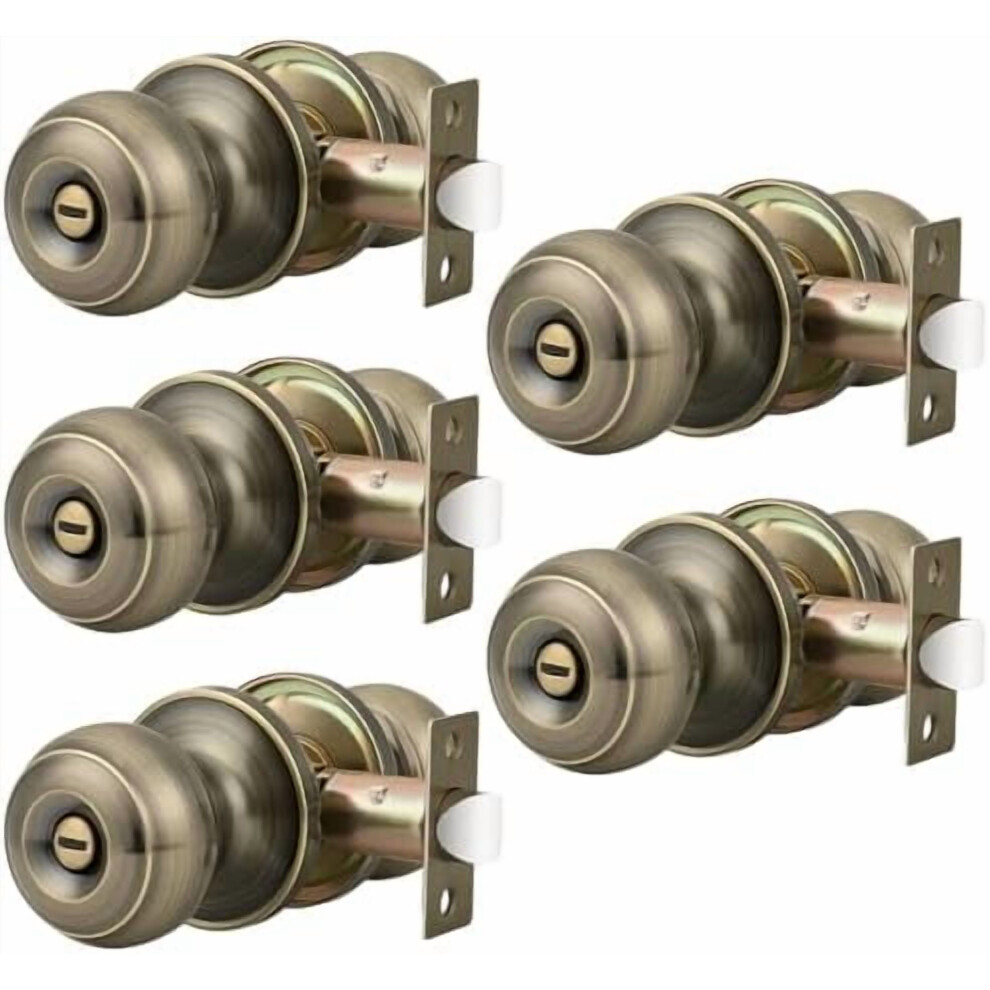 Privacy Door Knobs Lock Interior Bedroom Bathroom Door Handle Antique Brass Round Ball Keyless Lockset 5 Pack 9327961524798