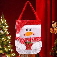 Sac cadeau bonhomme de neige tricoté avec écharpe rouge, sac à bonbons de Noël et rangement décoratif – Sac en tissu réutilisable avec