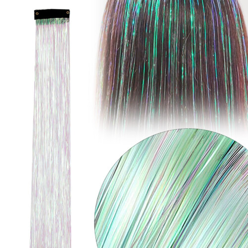 Extensões de cabelo com brilho branco e rosa, 19,68 polegadas (1 peça)