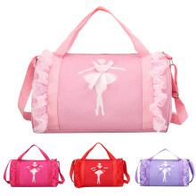 Balletttasche für Damen, Sporttasche, Reisetasche, Umhängetasche, modische Schultertasche mit Reißverschluss und Spitze, rosa