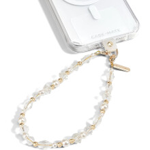 Ciondolo per cellulare con perline e cinturino antifurto, perla di cristallo color oro