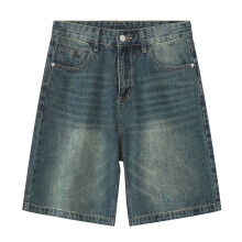 Retro high-waist baggy denim shorts sky blue 1 pair