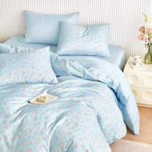 Bloemen dekbedovertrekset, Coquette Cottagecore-stijl, zachte en lichte 3-delige beddenset, blauw en roze, eenpersoons/extra lang eenpersoons,