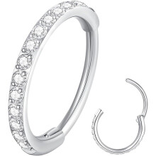 20G átlátszó CZ orrpiercing Hoop316L sebészeti acélból, ezüst septum gyűrű piercing nőknek és férfiaknak