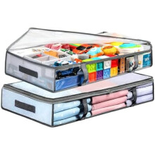 Conjunto de 2 caixas organizadoras para debaixo da cama, à prova de umidade, com alças, compatíveis com estruturas de cama padrão.