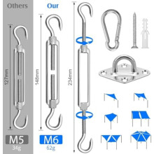 Kit de fixation pour voile d'ombrage (15 cm), acier inoxydable, compatible avec les voiles d'ombrage rectangulaires et triangulaires, ensemble de
