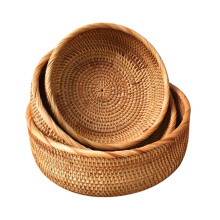 Set of 3 Natural Rattan Storage Baskets – Round Woven Fruit Bowls, Serving & Decor Organizers for Bathroom, Dining & Living Room