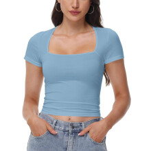 Dámske topy s hranatým výstrihom, krátkymi rukávmi, crop topy na cvičenie, letné oblečenie, ležérne, slim fit tričká