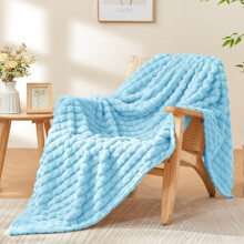 Lyseblåt 3D-ternet fleece-tæppe 50x60 tommer