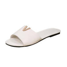 Sandálias femininas brancas de couro, confortáveis para o verão, estilo casual para a praia – Tamanho 7,5