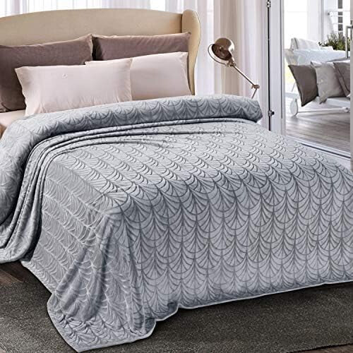 Soft Fleece Flannel Throw Blanket, Silver Grey