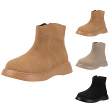 Kids' Suede Ankle Boots, Matte Finish, Slip-Resistant Outsole, Unisex British Style – Brown, Size 4.5–5 Years
